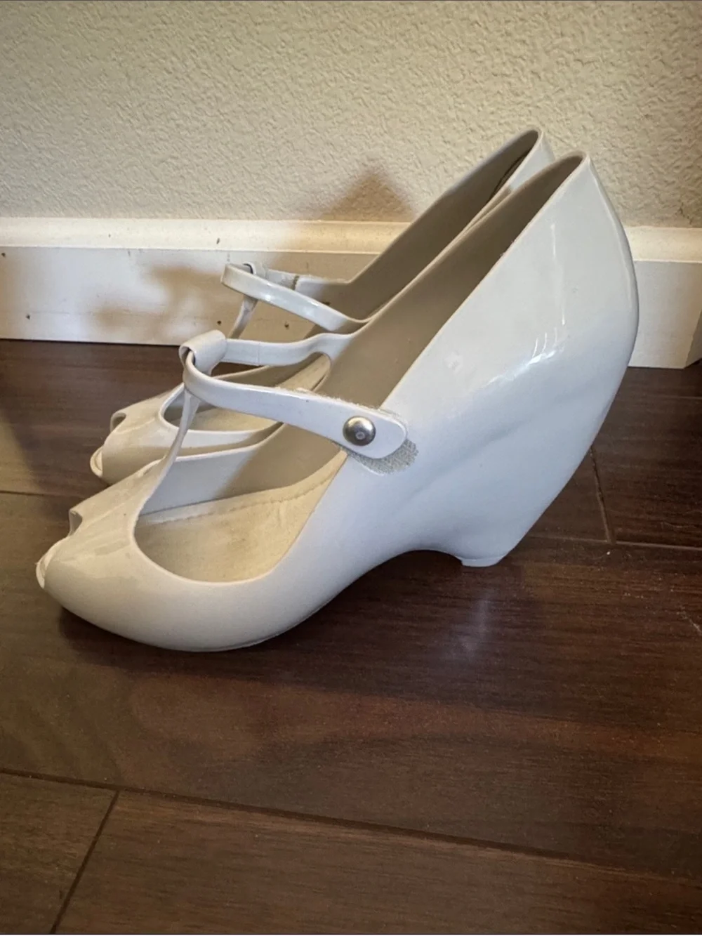 Melissa off white Peep-Toe T-Strap Wedge